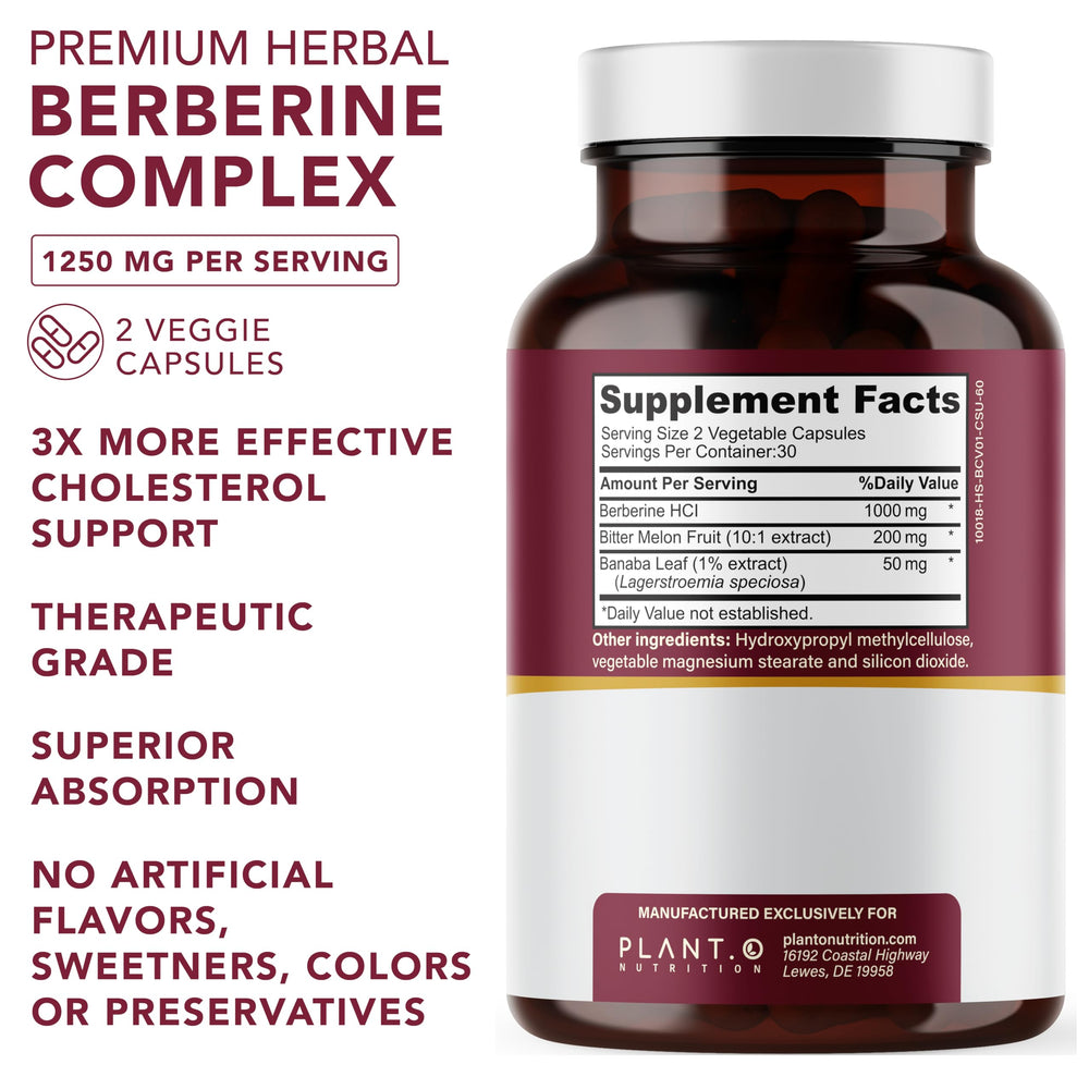 Close-up of Berberine HCl supplement with Banaba leaf and Bitter Lemon