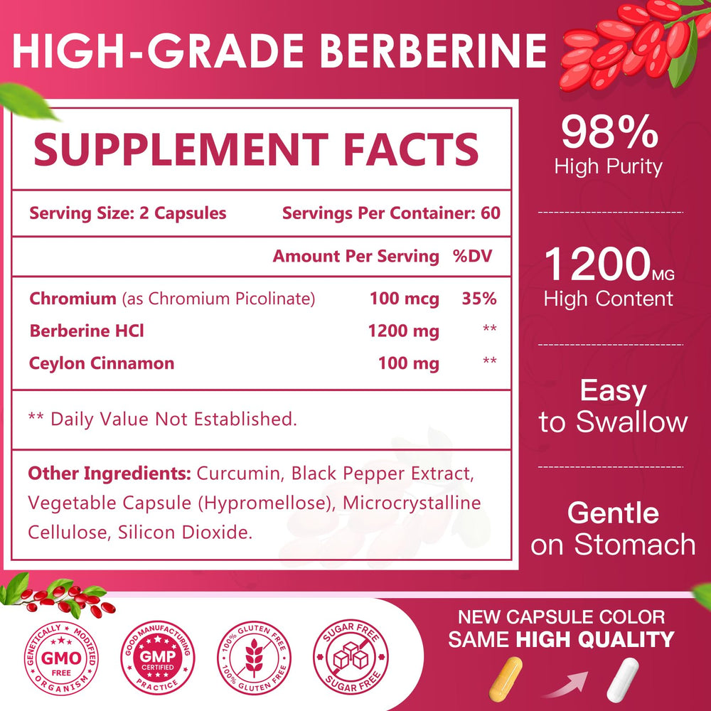 Nature Target Berberine HCl 1200mg bottle side view