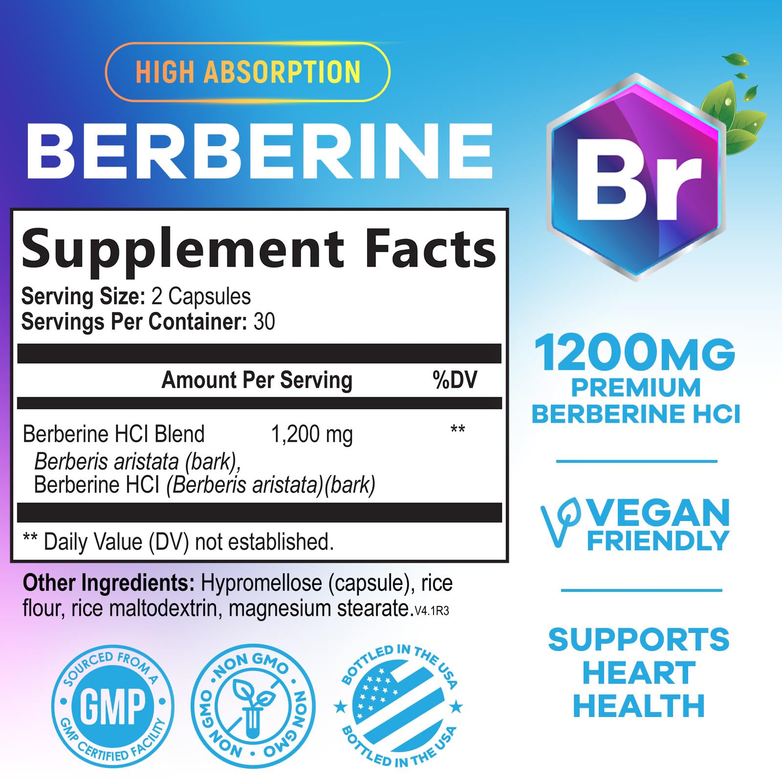 Close-up of Berberine HCL 1200mg capsules
