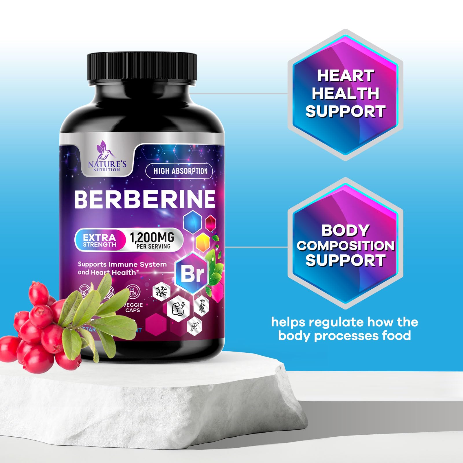 Immune support focus of Berberine HCL 1200mg supplement