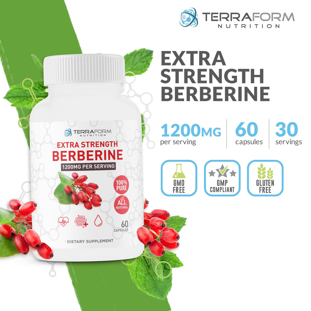 Close-up of berberine 1200mg per serving label