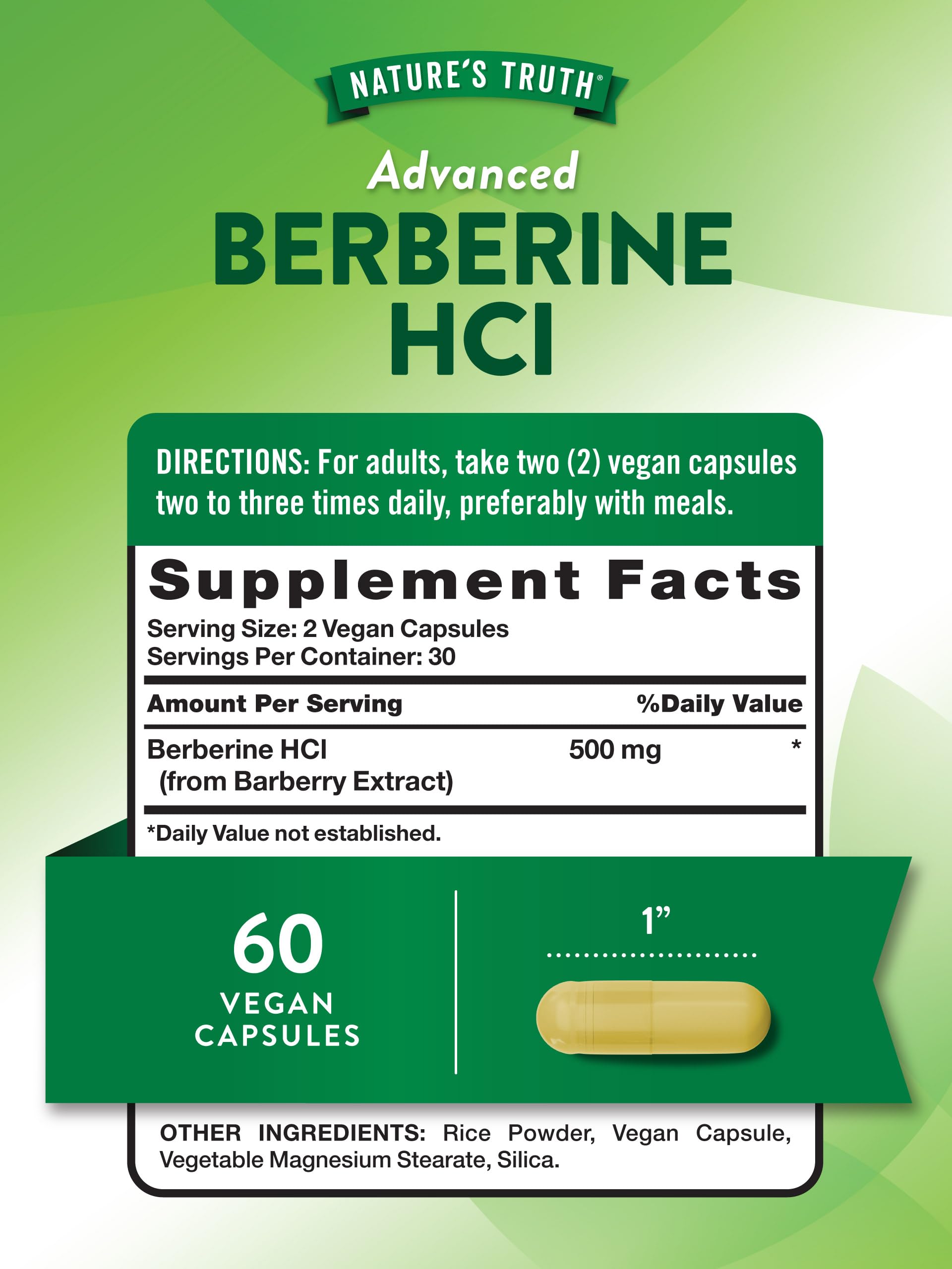 Berberine HCl 500mg capsules derived from Barberry Extract