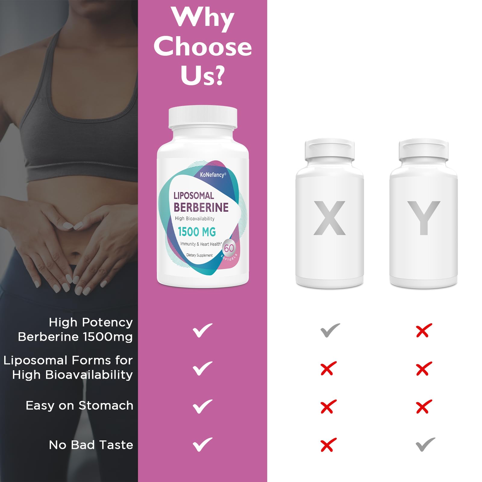 Side view of Berberine HCL Liposomal 1500mg capsules