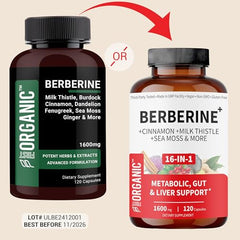 Close-up view of Berberine HCL Metabolic Guard+ capsules in bottle