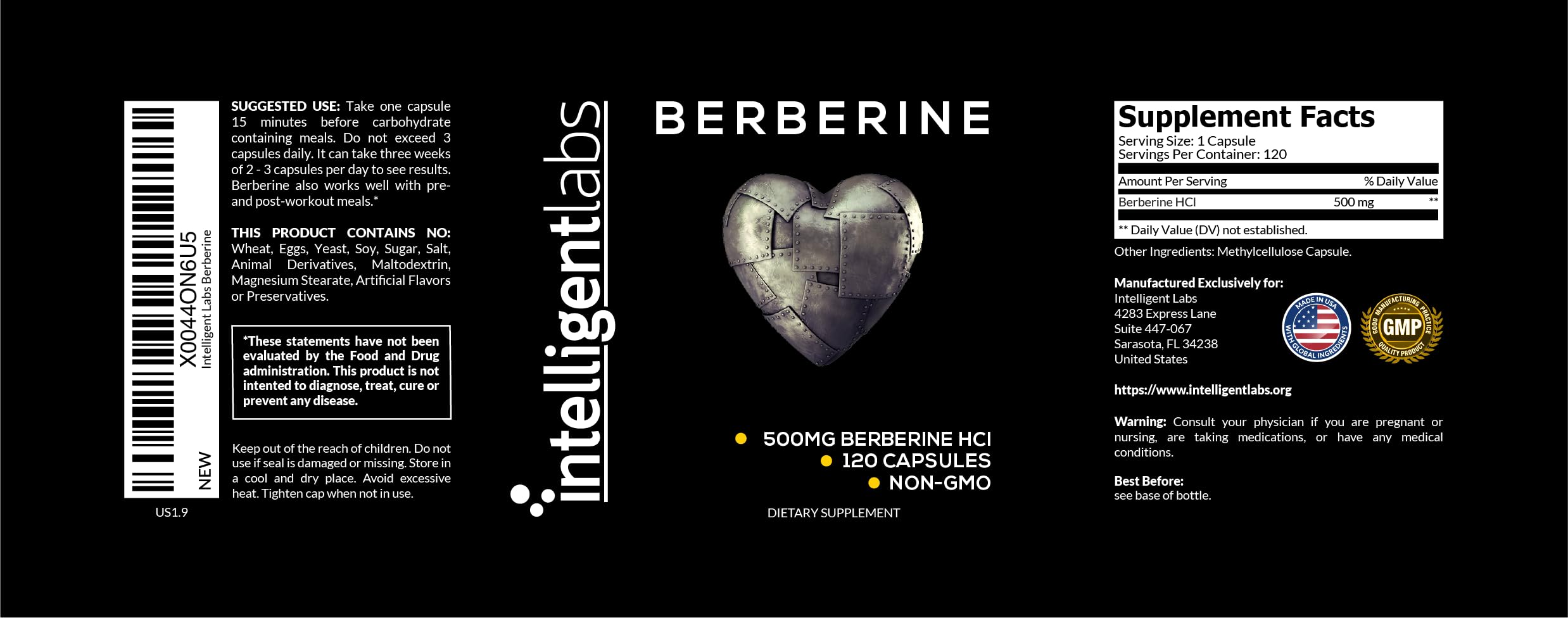 Product packaging and label design of Intelligent Labs Berberine HCL Plus