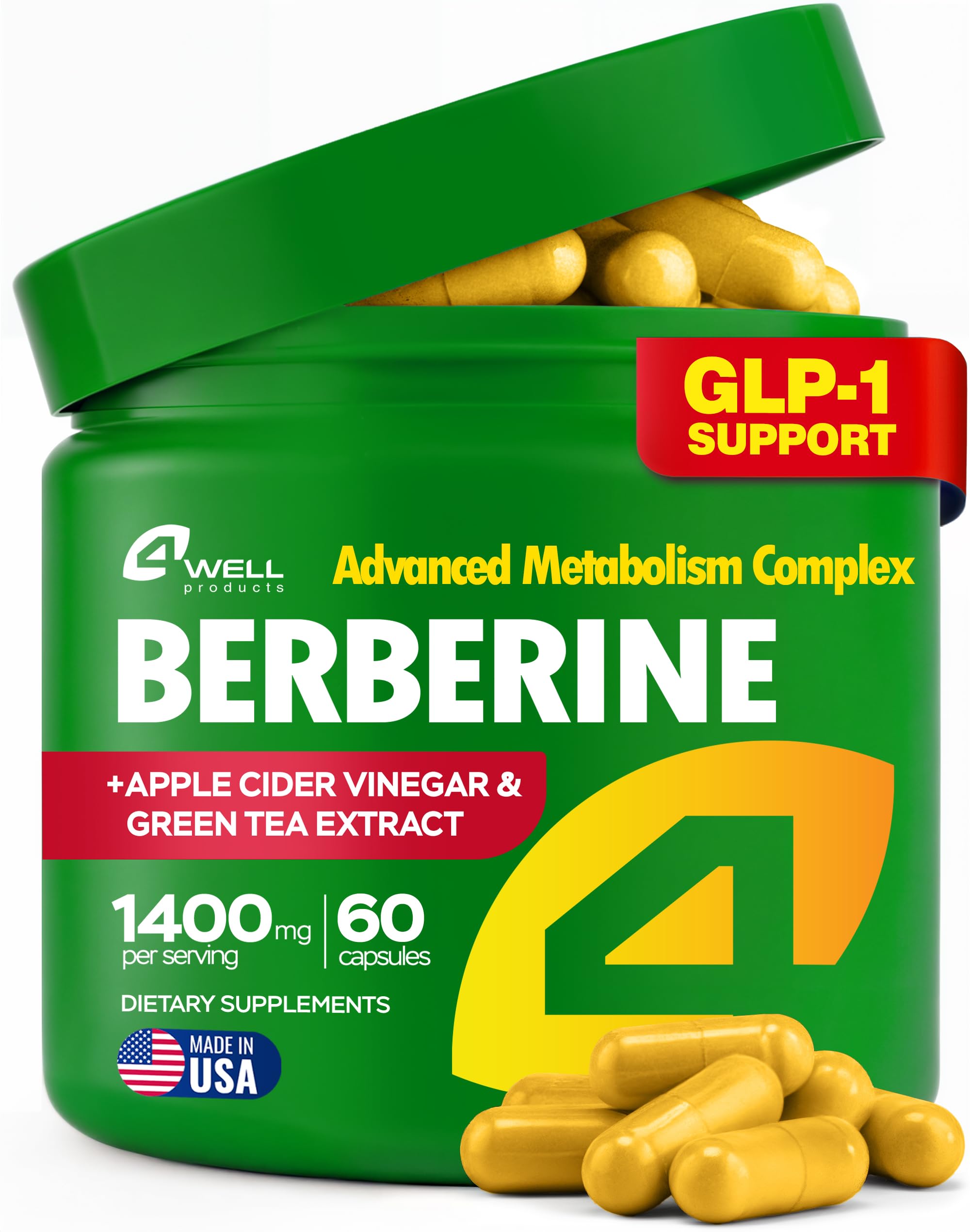 Front view of Berberine HCL supplement bottle with 60 capsules