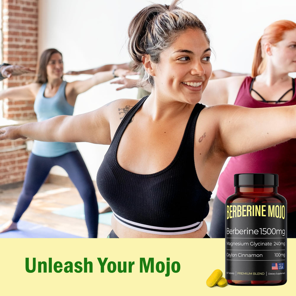 Made in USA Berberine Mojo bottle showing gut health and immune support