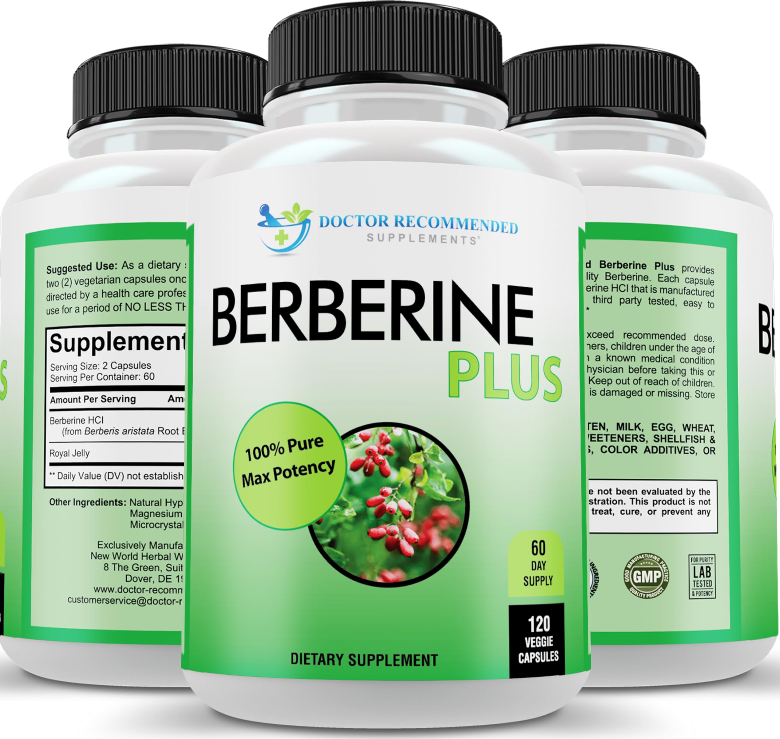 Bottle of Doctor Recommended Berberine Plus 1200mg with Royal Jelly