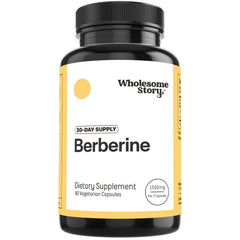 Close-up of Berberine supplement bottle with 1500 mg per daily serving