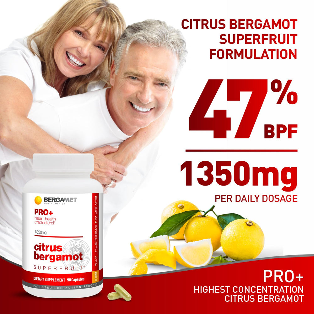 Product label for BergaMet Citrus Bergamot PRO+ 90Caps