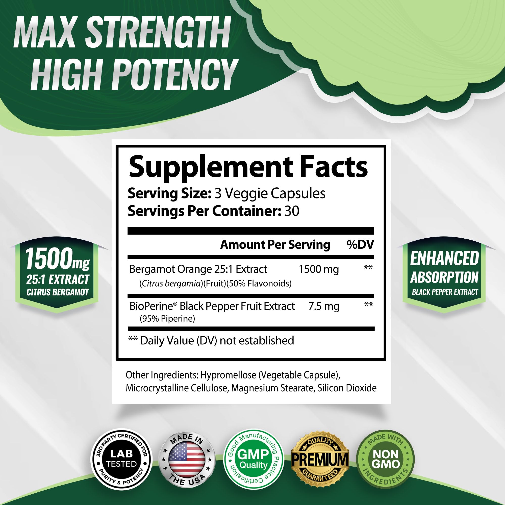Bergamot extract 1500mg with 25:1 ratio ingredients