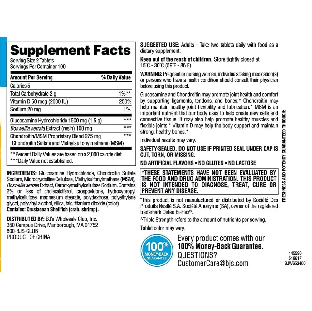 Bottle of Berkley Jensen Glucosamine Chondroitin MSM with 200 tablets