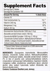 Product label for Berkley Jensen glucosamine chondroitin MSM complex