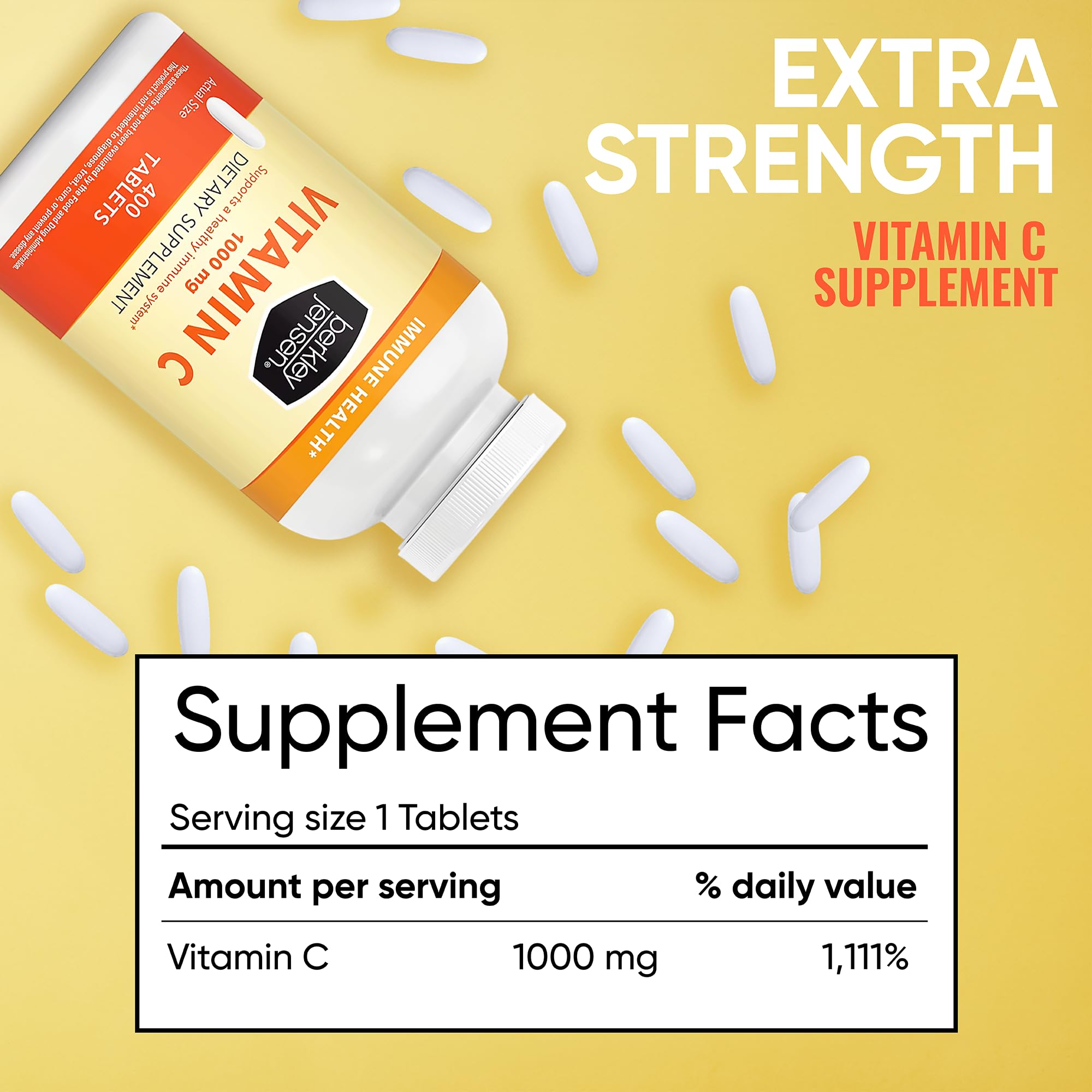 Immune support with Vitamin C tablets in bottle