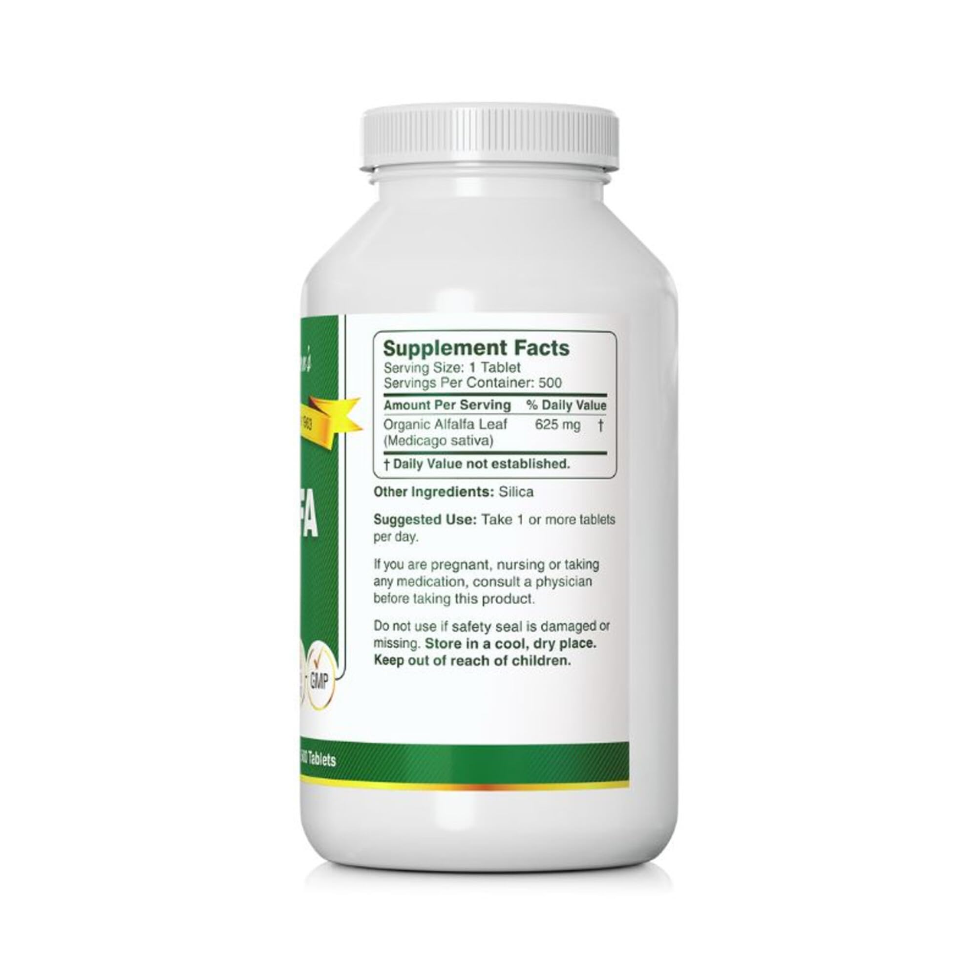 Ingredients panel on Bernard Jensen's Alfalfa Leaf Tablets label
