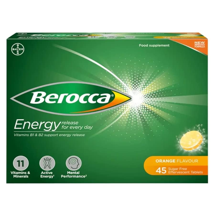 Berocca Orange effervescent tablets on white background