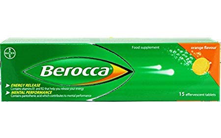 Berocca Performance 15 Orange Tablets packaging with orange drink