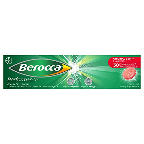 Lifestyle shot of Berocca on kitchen counter with glass