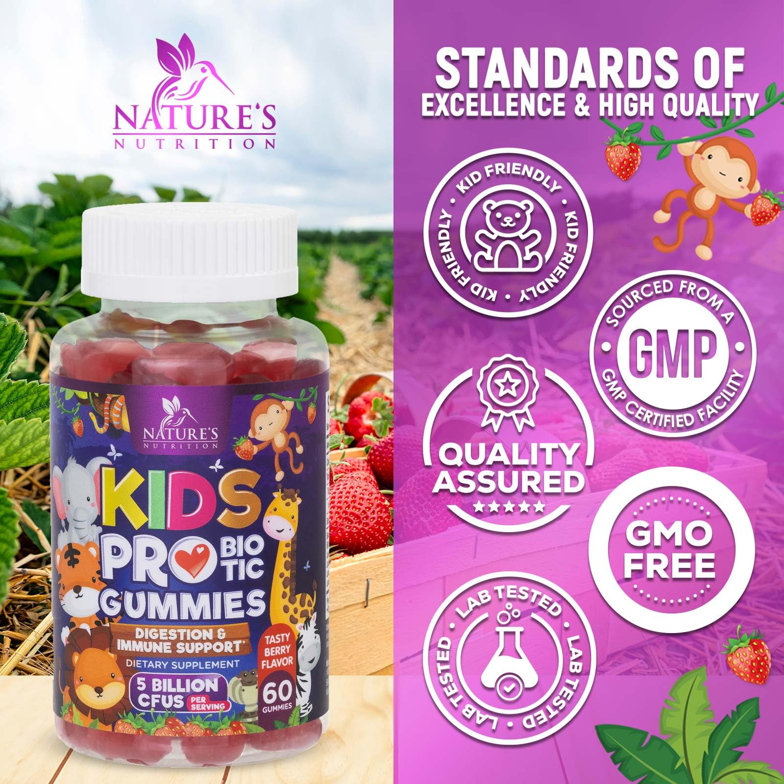 Berry-flavored kid probiotic gummies