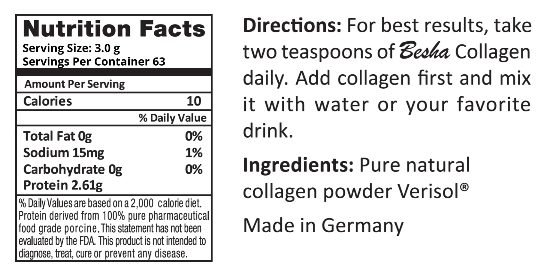 Scoop of BESHA INC Verisol Collagen powder with measuring spoon