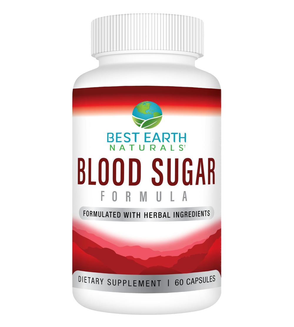 Front view of Best Earth Naturals Blood Sugar Formula bottle, 60 count