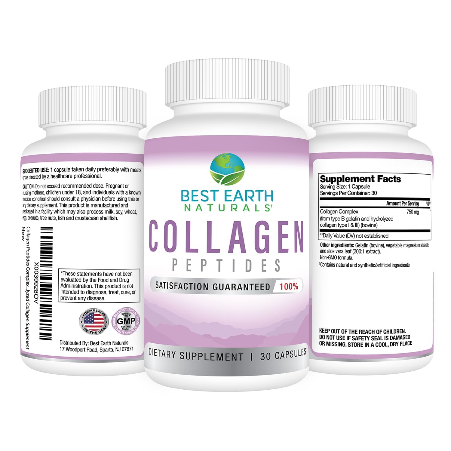 Close-up of Best Earth Naturals collagen bottle with capsules
