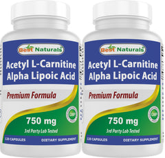 Best Naturals Acetyl L-Carnitine & Alpha-Lipoic Acid 750 mg bottle - 120 capsules