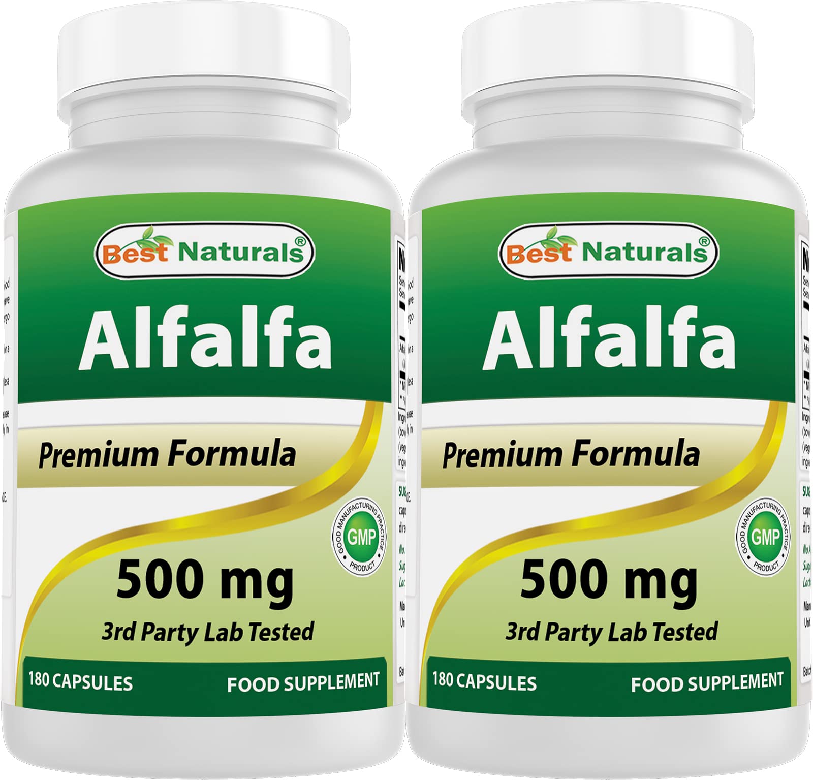 Front view of Best Naturals Alfalfa Green Super Food bottle with 180 capsules, Pack of 2
