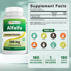 Side view of Best Naturals Alfalfa Green Super Food bottle labeling