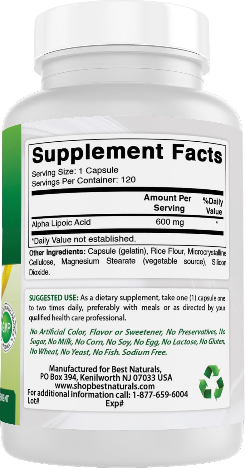 USA-based GMP facility manufacturing Best Naturals Alpha Lipoic Acid 600 mg