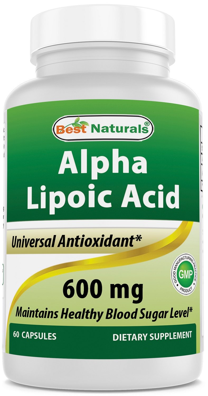 Front view of Best Naturals Alpha Lipoic Acid 600 mg bottle