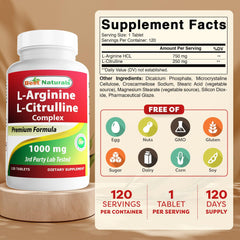 Close-up of Best Naturals Arginine Citruline Complex bottle label