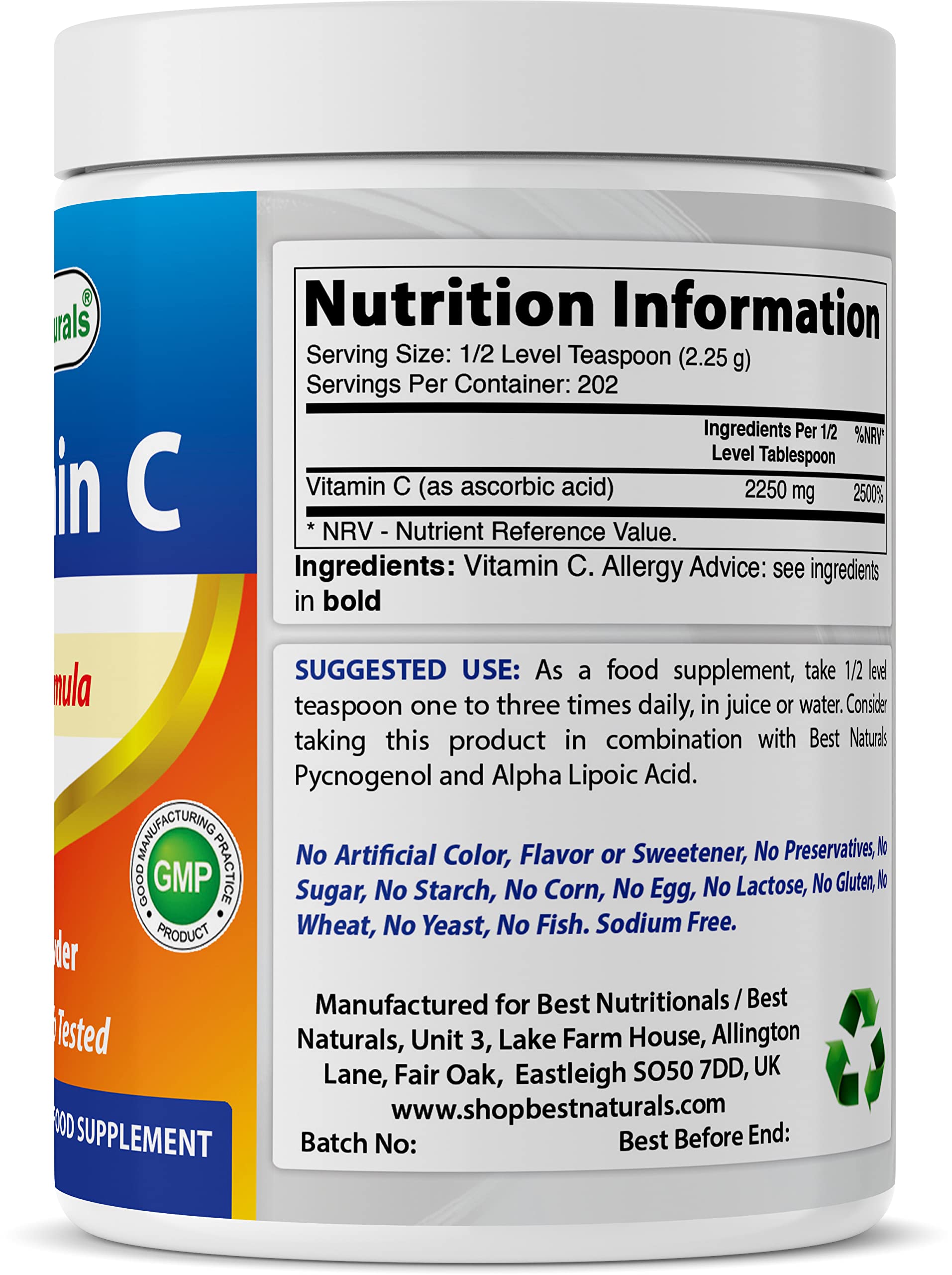 Side view of Best Naturals Vitamin C Powder 3-pack packaging