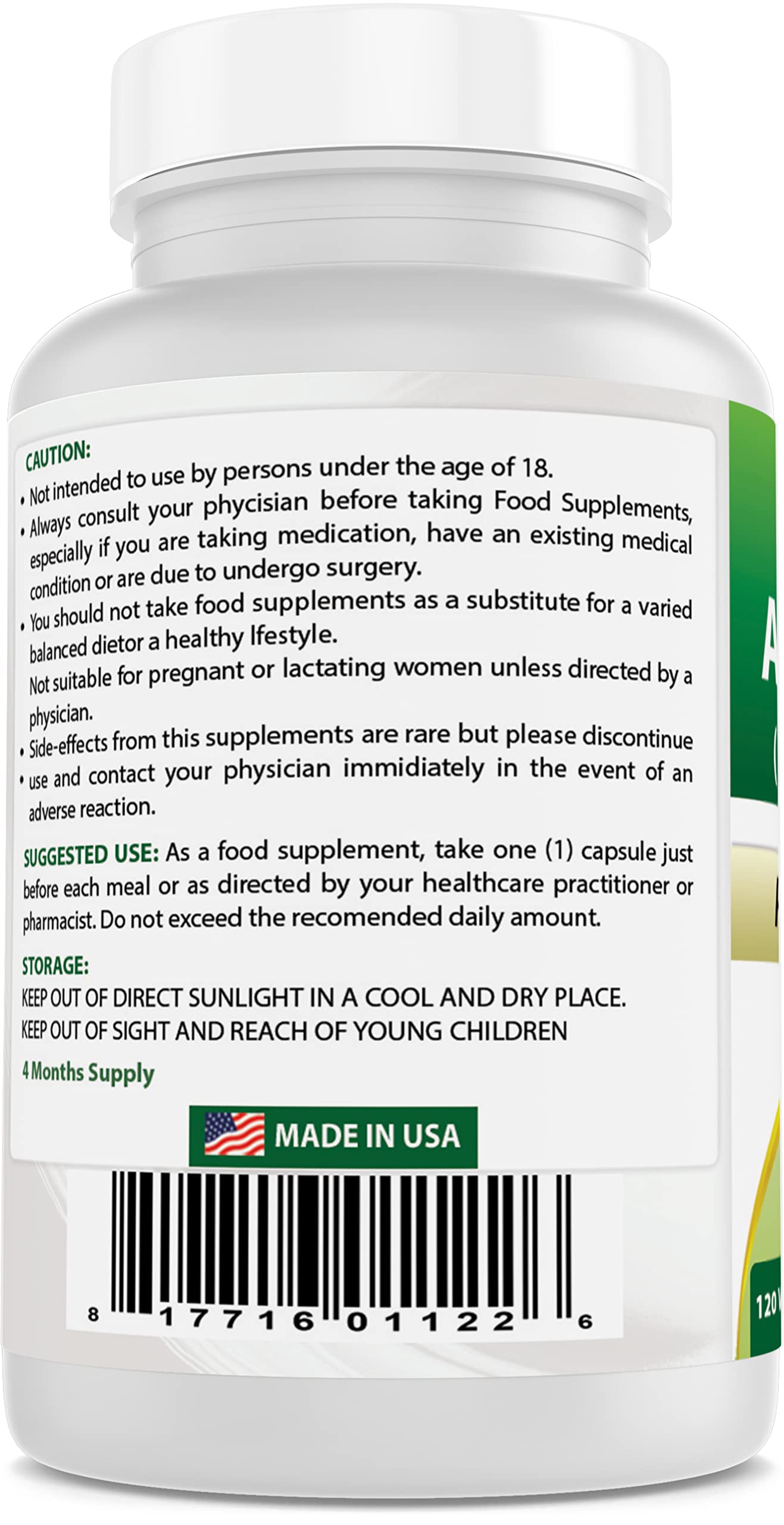 Full bottle showing dosage information on label