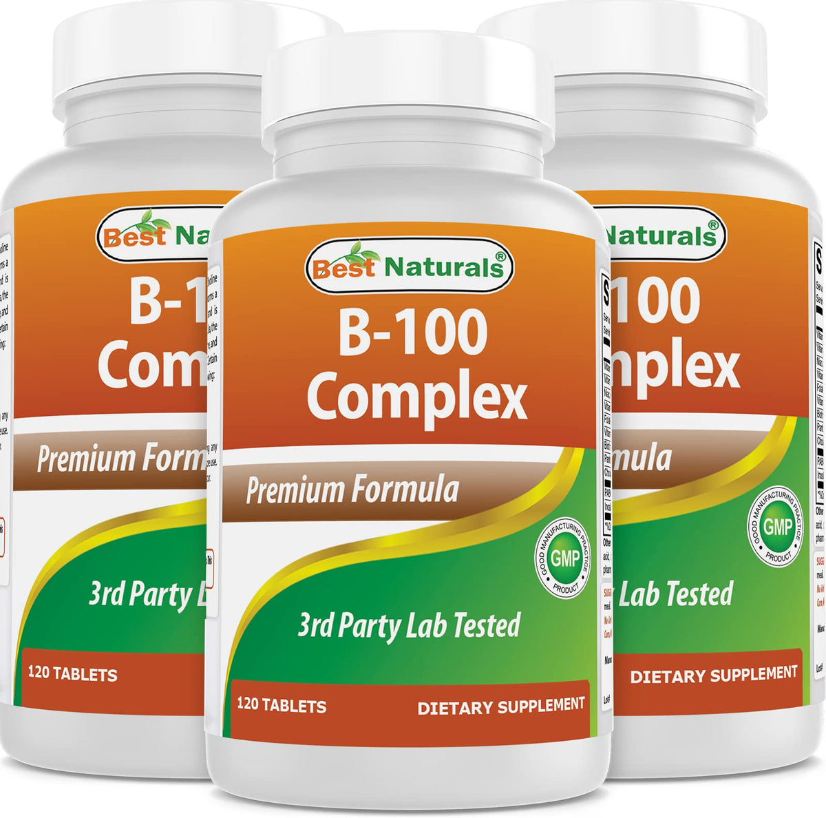 Best Naturals B-100 Complex bottle front with 120 tablets per bottle
