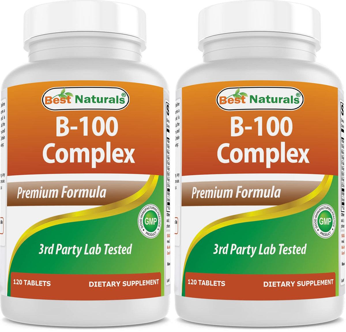 Front view of Best Naturals B 100 Complex 120 Tablets bottle