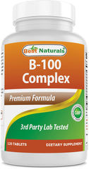 Front view of Best Naturals B-100 Complex bottle with 120 tablets.
