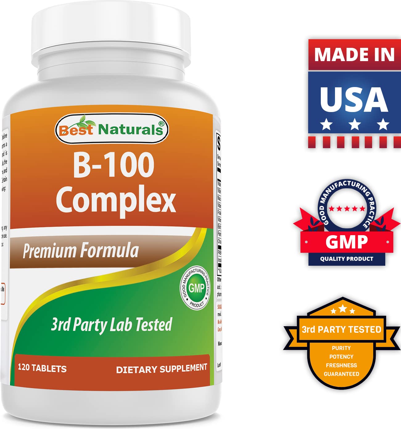 3rd party lab testing seal for Best Naturals B-100 Complex.