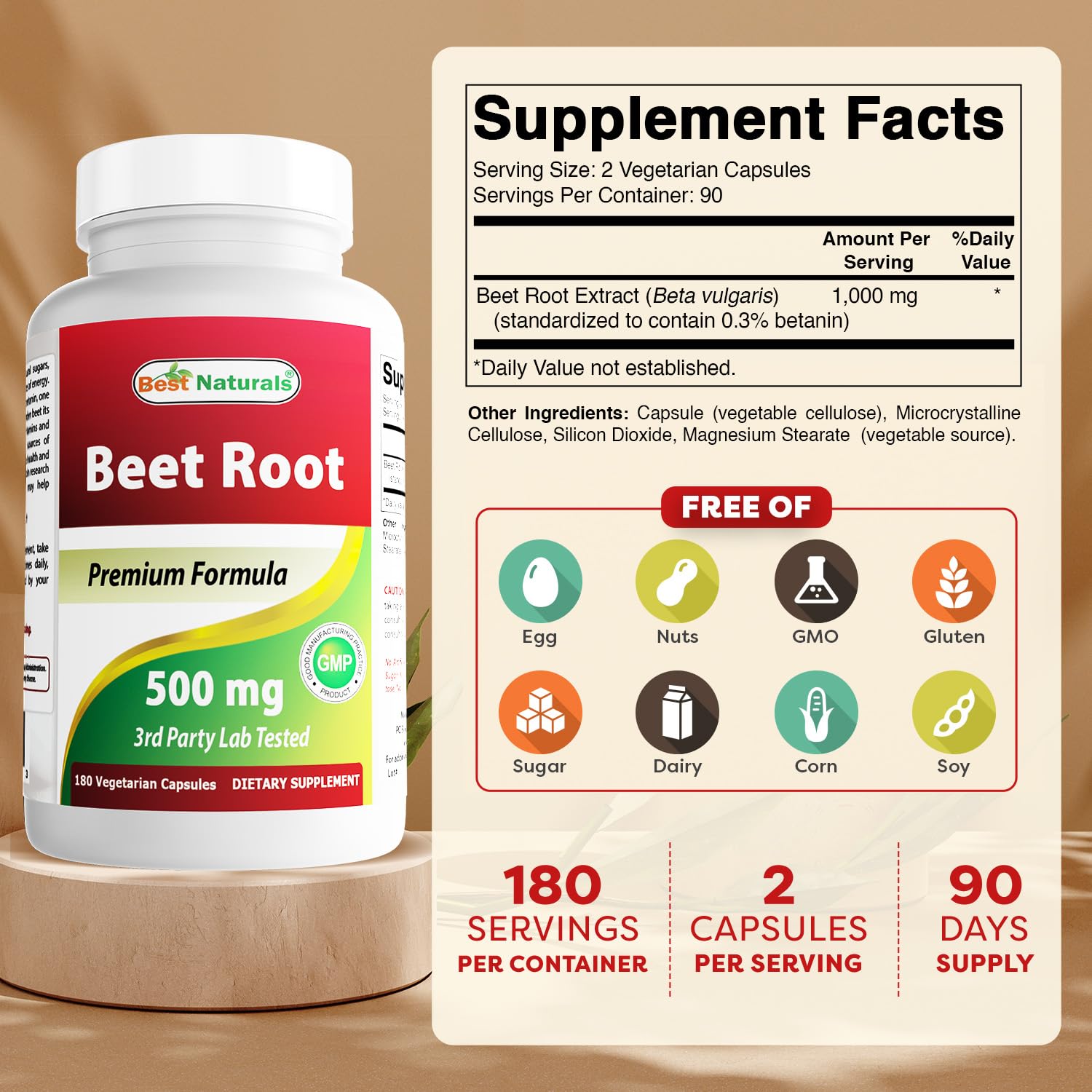Close-up of Beet Root Powder capsules - 500 mg each