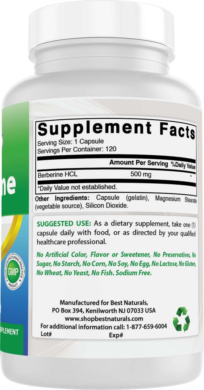 Open bottle showing Berberine capsules