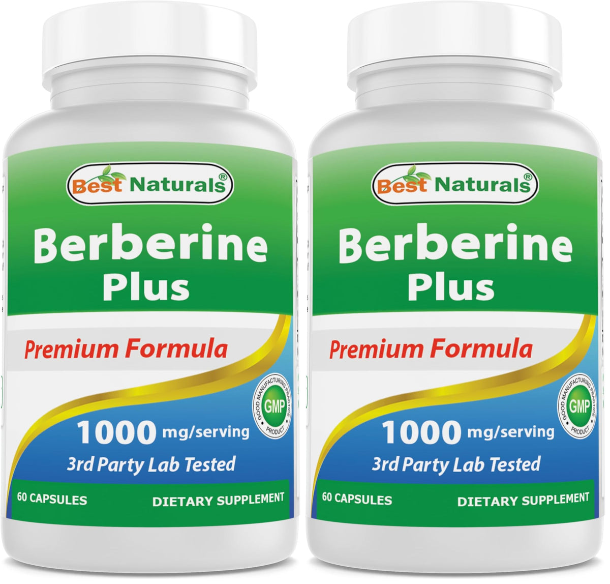 Front view of Best Naturals Berberine Plus bottle with 60 capsules (Pack of 2)