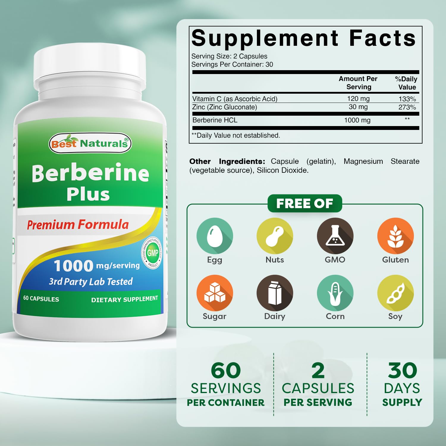 Packaging of Best Naturals Berberine Plus showing two bottles in a pack