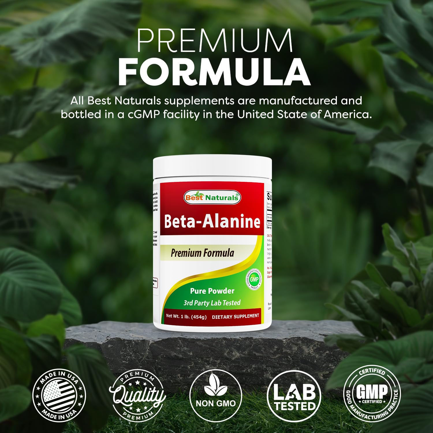 Best Naturals Beta-Alanine Pure Powder dispersion on glass shows easy blending
