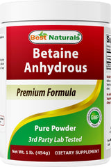 Front view of Best Naturals Betaine Anhydrous (TMG) Pure Powder 1 lb