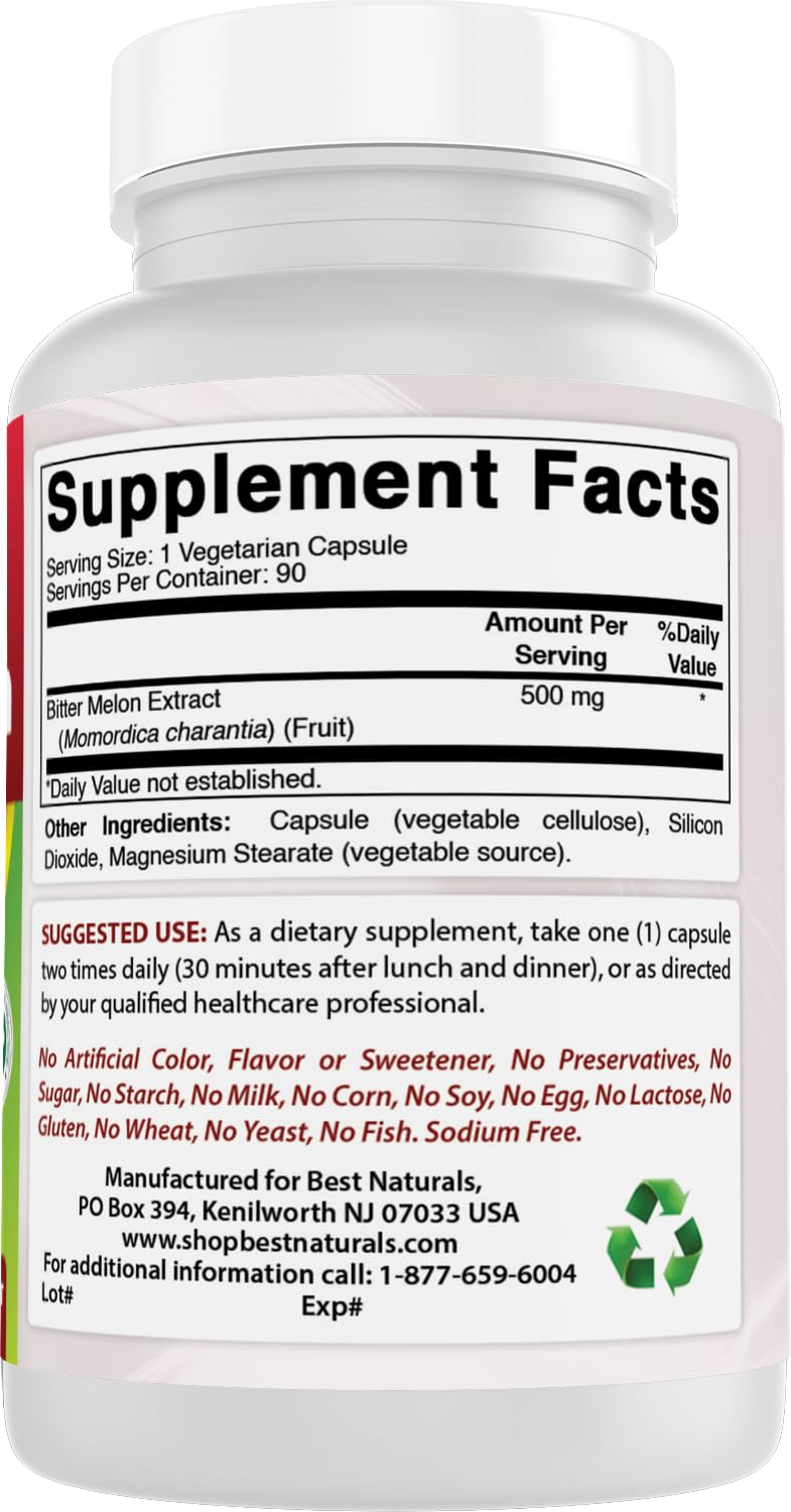 Nutritional facts panel for Best Naturals Bitter Melon 500 mg