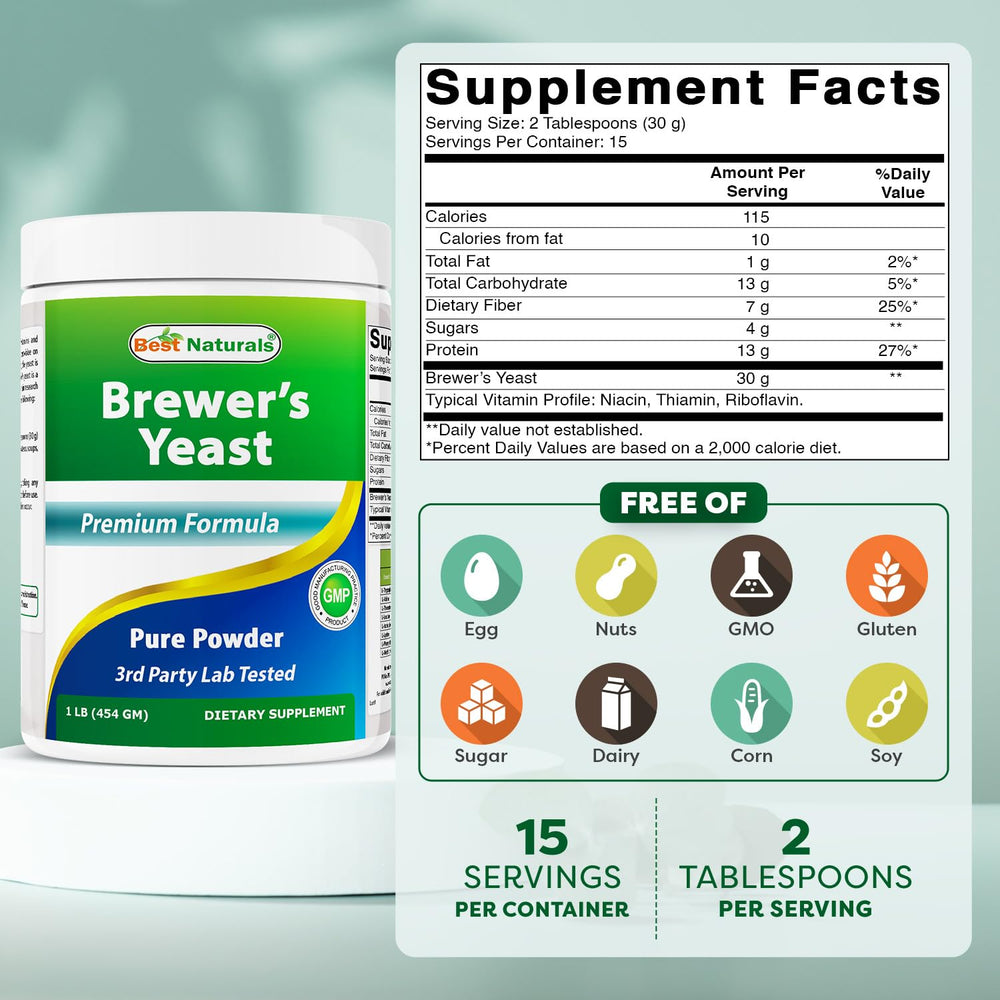 Two pack 16 oz Best Naturals Brewers Yeast Powder packaging