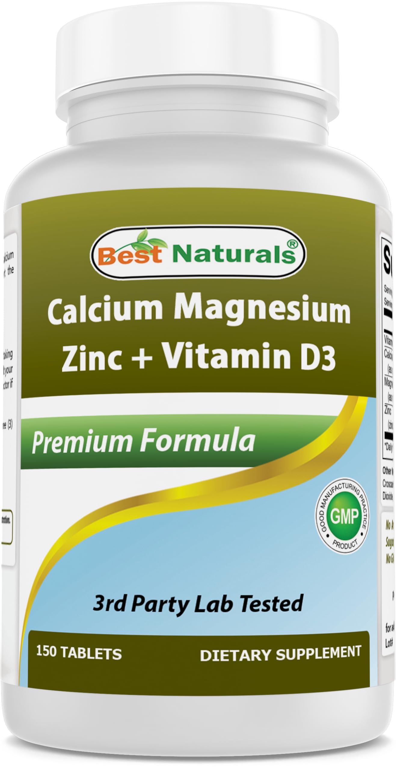 Bottle label of Best Naturals Calcium Magnesium Zinc with Vitamin D3