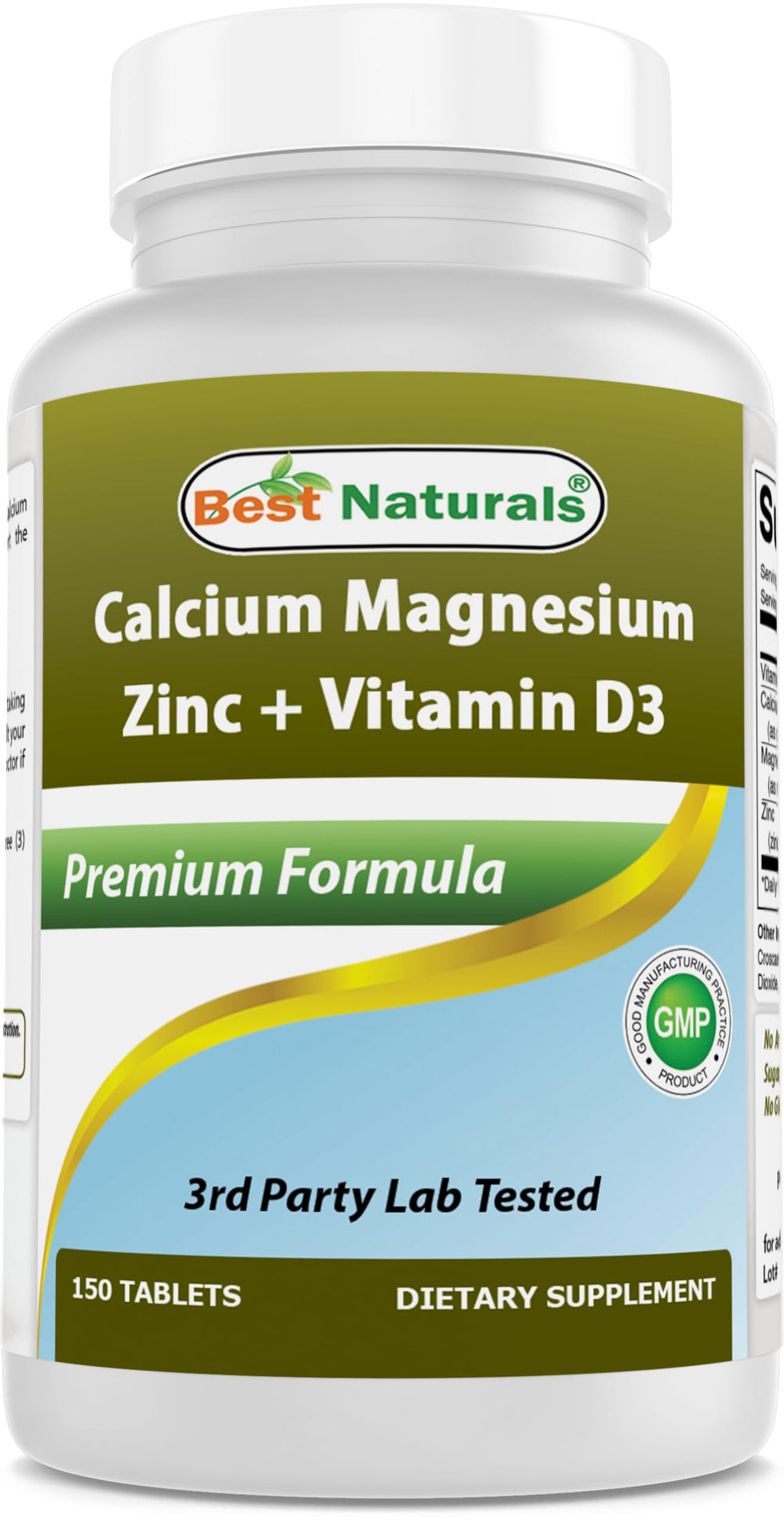 Bottle label of Best Naturals Calcium Magnesium Zinc with Vitamin D3