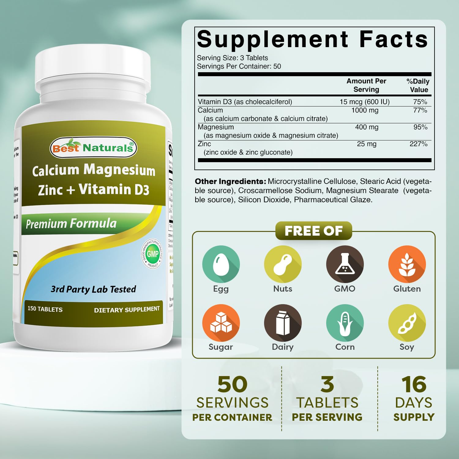 Supplement facts panel showing per-serving nutrients