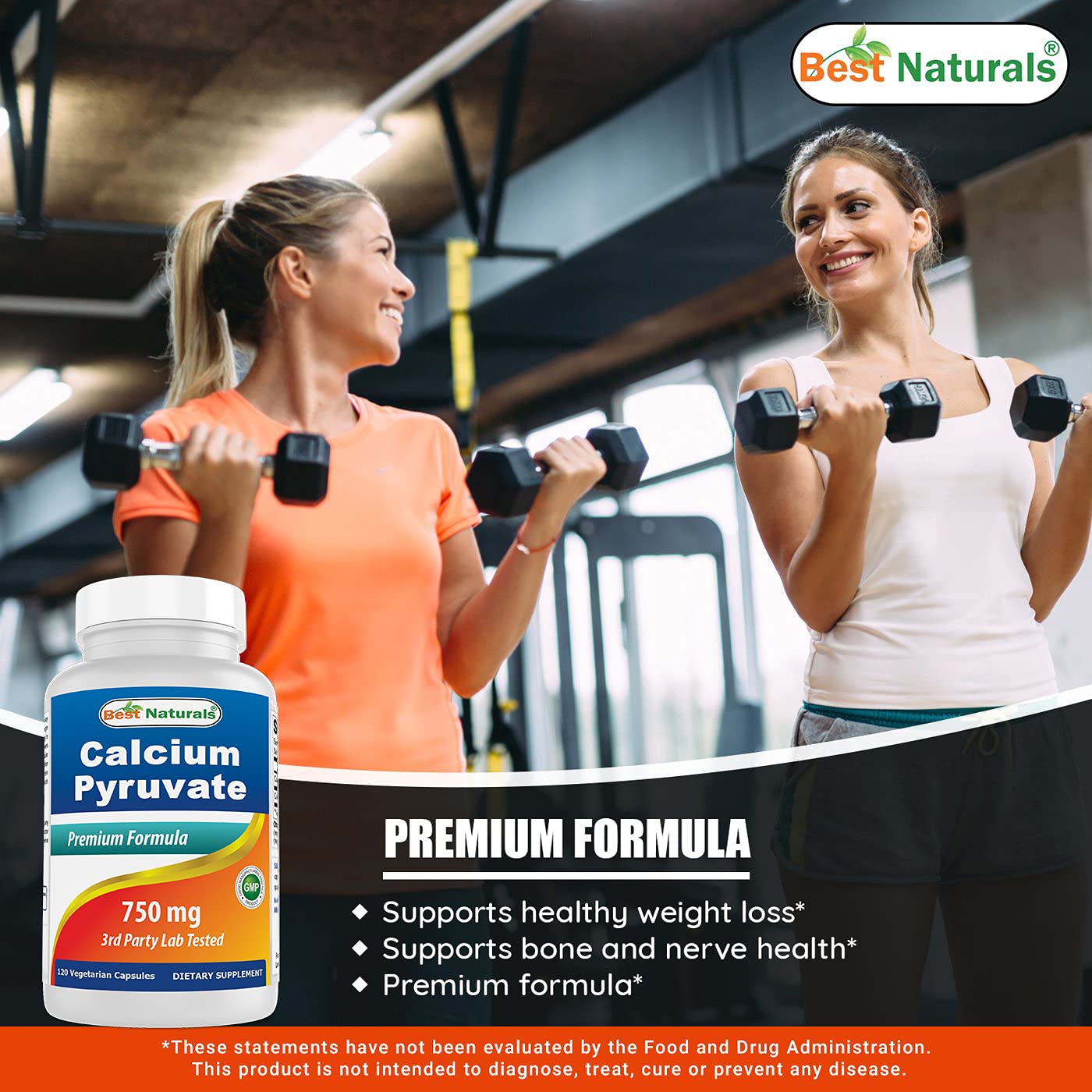 Best Naturals calcium pyruvate 750mg bottle on shelf in store setting for easy shopping